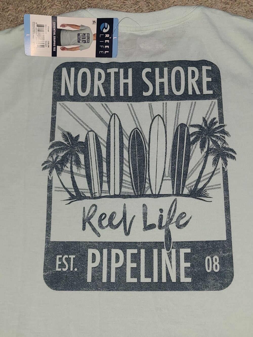 Reel Life T-Shirt Mens L North Shore Pipeline Hawaii Surfer Beach Graphic NWT